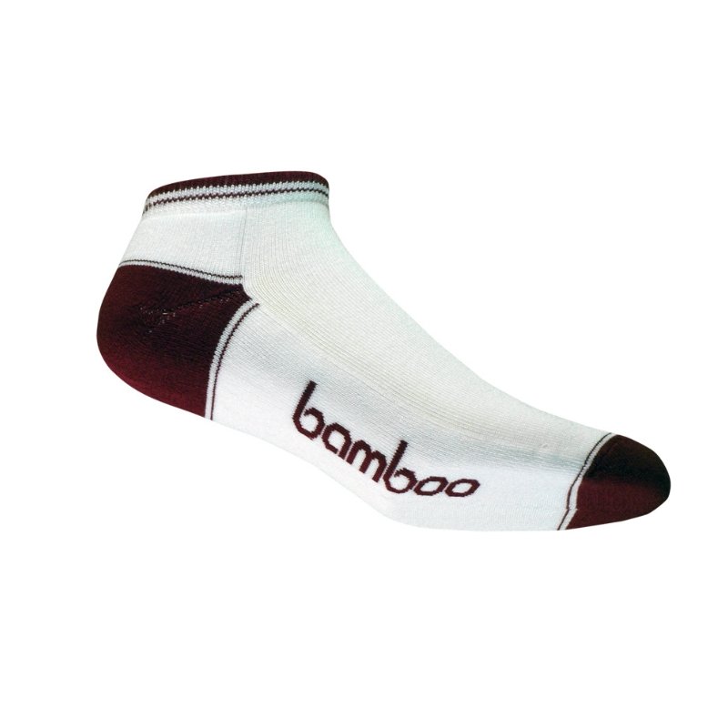 White/Maroon Bamboo Ankle Socks - Men's 4-6