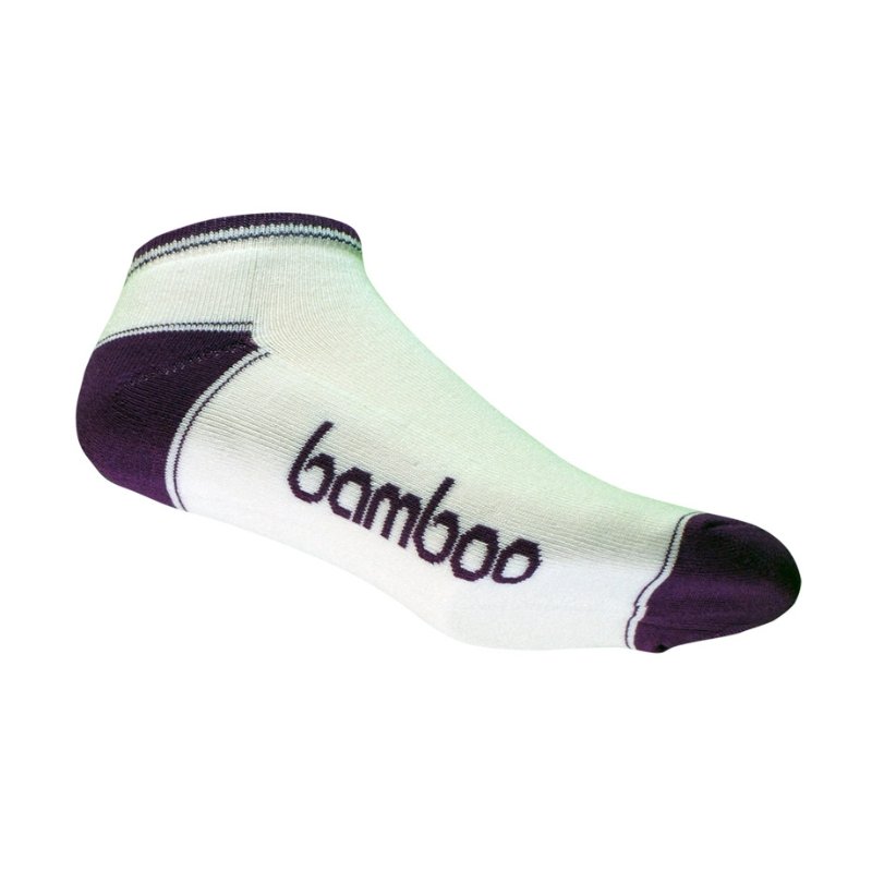 White/Purple Bamboo Ankle Socks - Men's 4-6