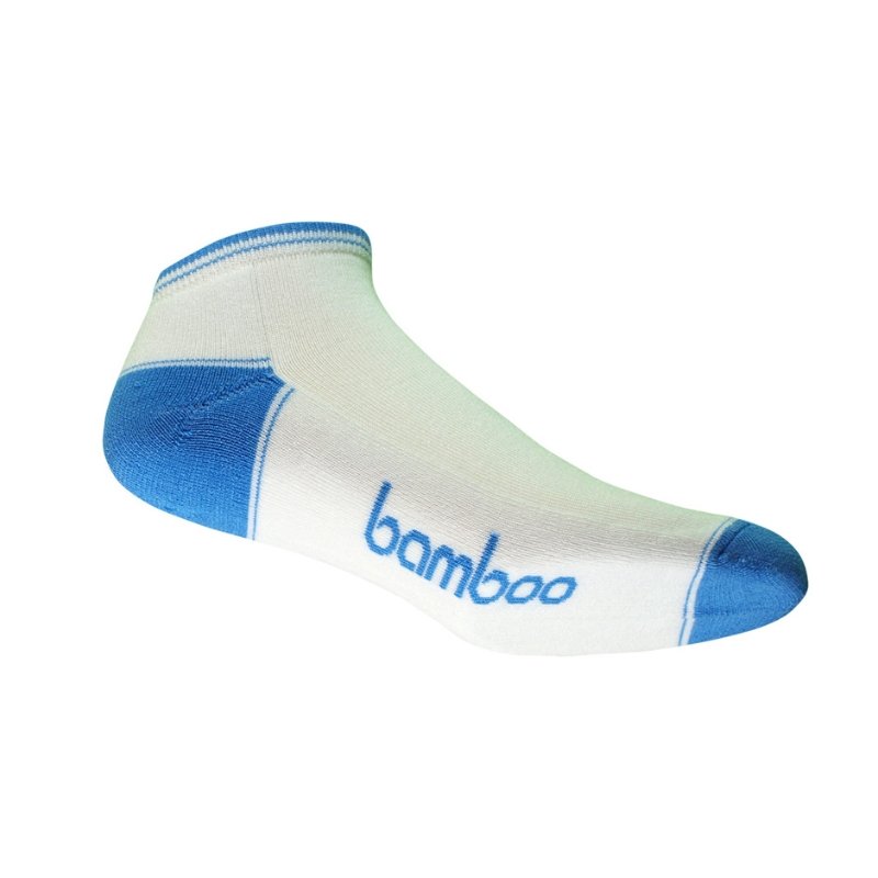 White/Sky Blue Bamboo Ankle Socks - Men's 6-10