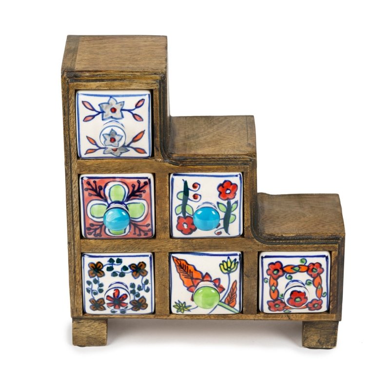 Wood and Ceramic 6 Step Drawer