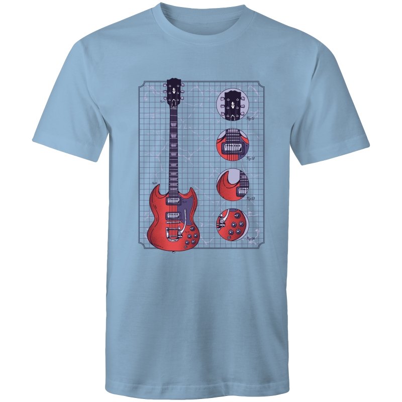 Men's Red Electric Guitar Diagram T-shirt