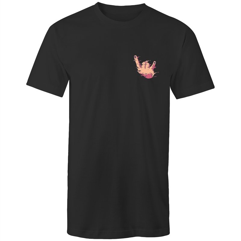 Men's Long Styled Rock Fingers Pocket T-shirt