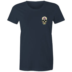 Women's Flower Sugar Skull Pocket T-shirt