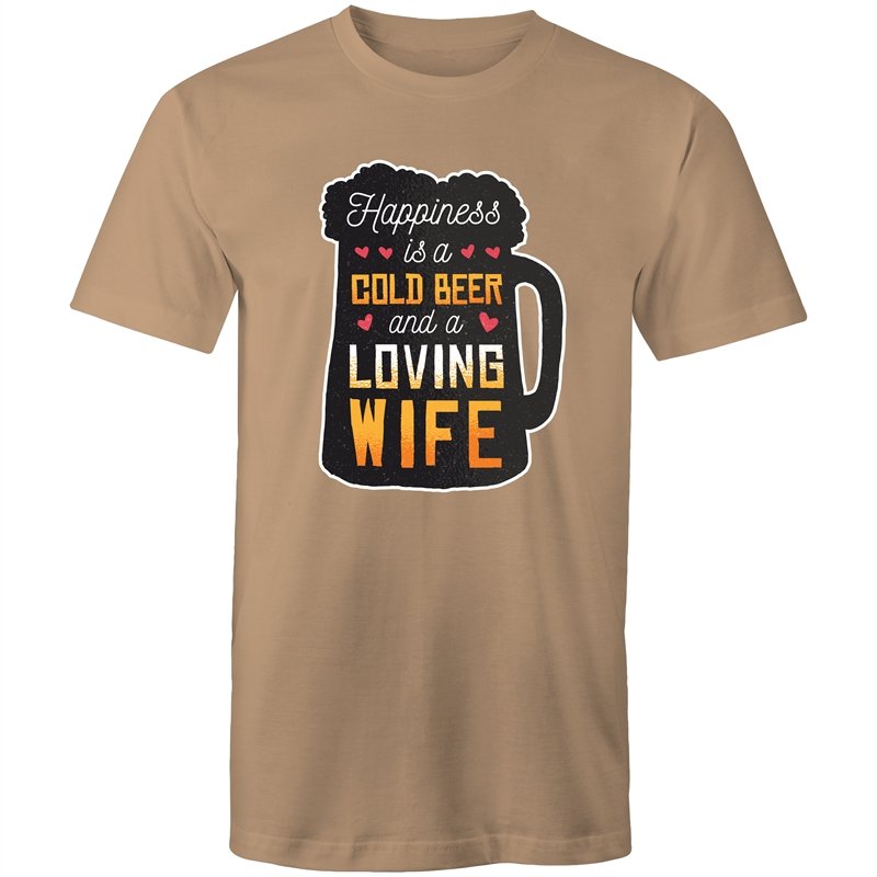 Men's Happiness Is A Cold Beer And A Loving Wife T-shirt
