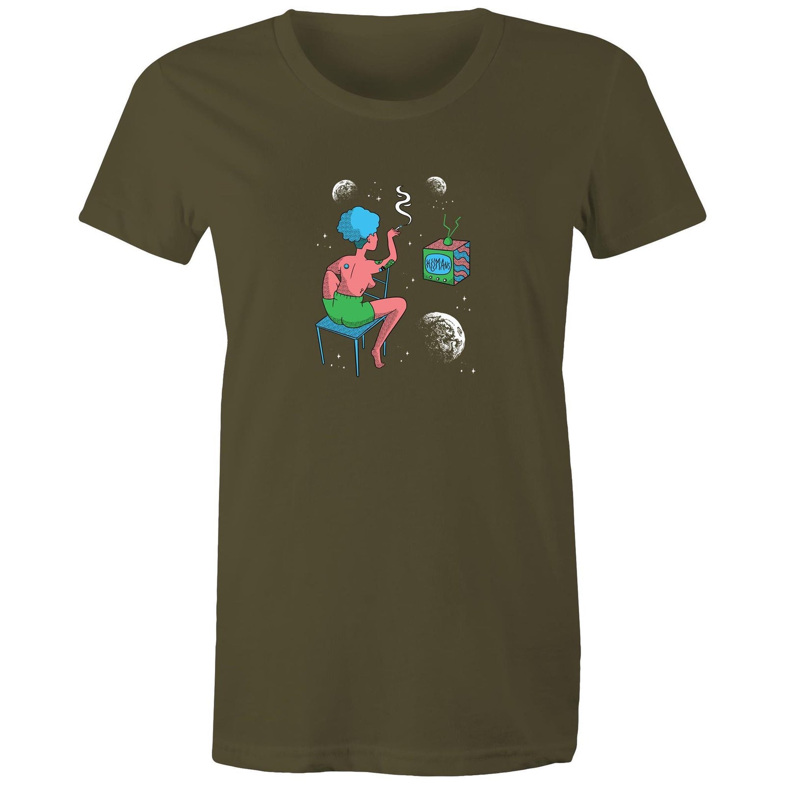 Women's Woman In Space Cartoon T-shirt