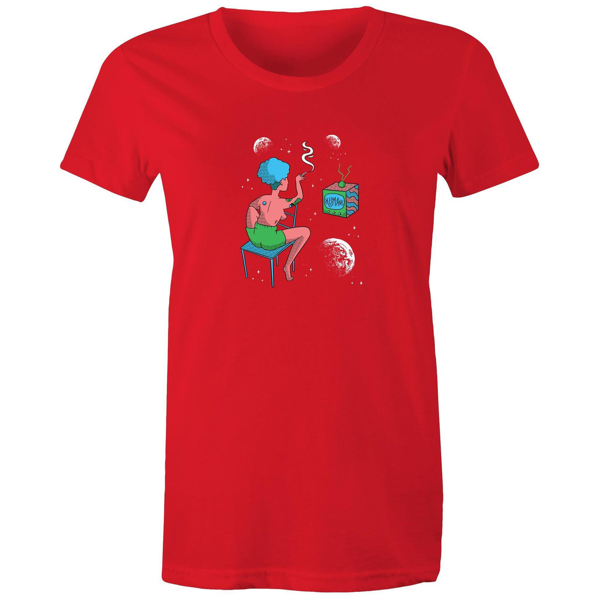 Women's Woman In Space Cartoon T-shirt