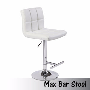 2X White Bar Stools With Faux Leather - Adjustable Height