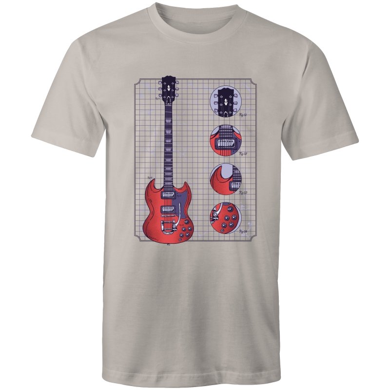 Men's Red Electric Guitar Diagram T-shirt
