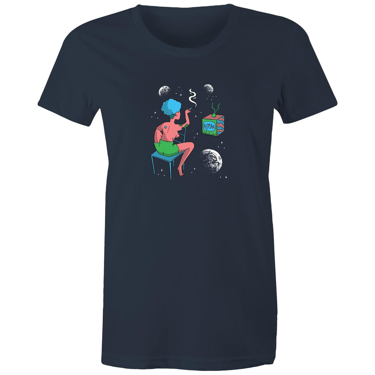 Women's Woman In Space Cartoon T-shirt