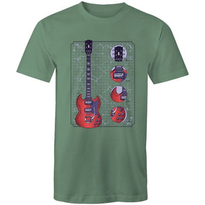 Men's Red Electric Guitar Diagram T-shirt