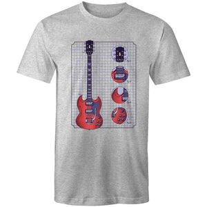 Men's Red Electric Guitar Diagram T-shirt