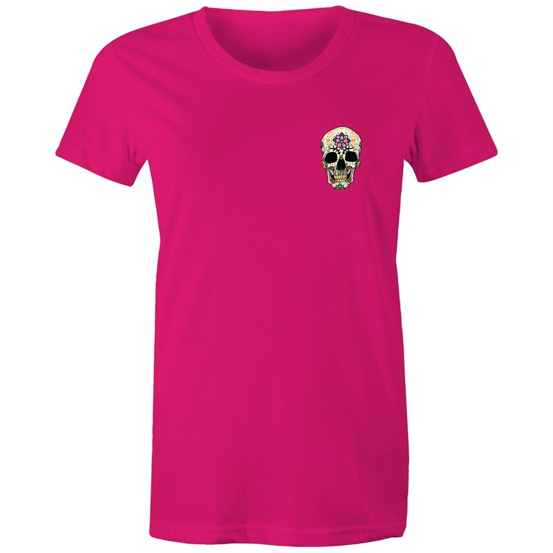 Women's Flower Sugar Skull Pocket T-shirt