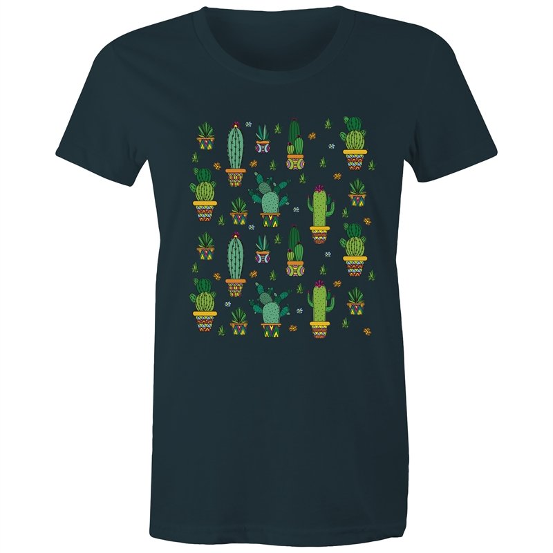 Women's Cactus Cartoon Print T-shirt