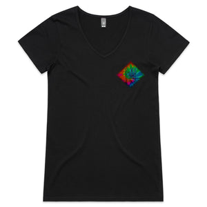 Women's Tie Dye Hippie House Pocket V-Neck T-Shirt