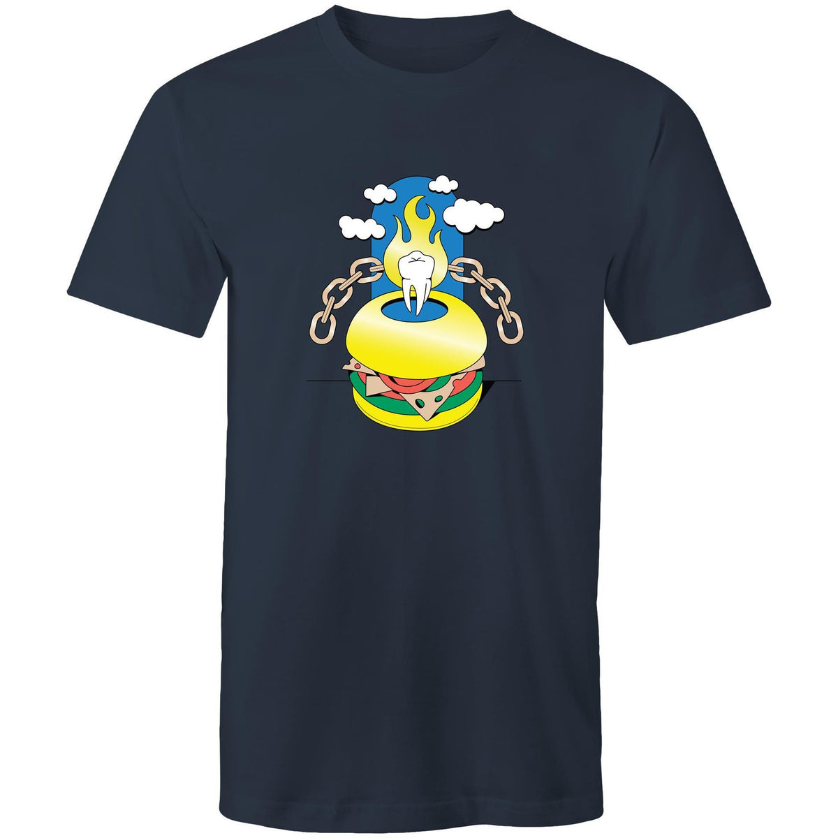 Men's Cartoon Burger Tooth T-shirt