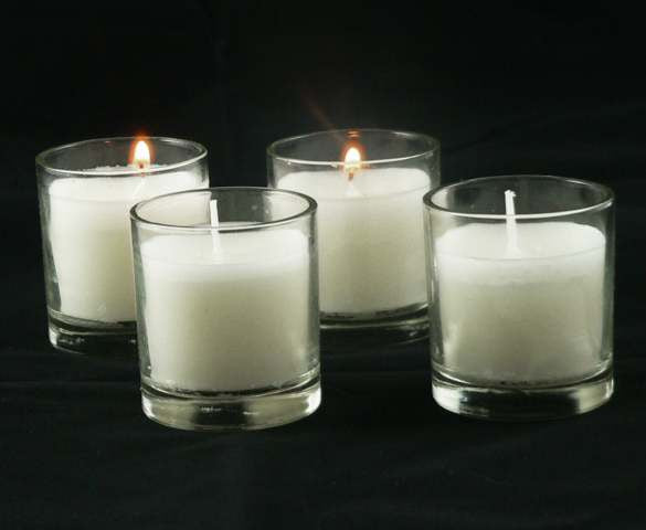 White Wax Votive Candle | Clear Glass Holder | 10-Pack | Wedding Event Centrepiece Decoration