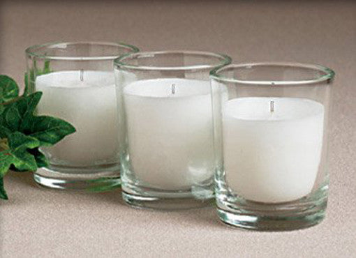 White Wax Votive Candle | Clear Glass Holder | 10-Pack | Wedding Event Centrepiece Decoration